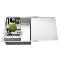 Fossa 32"x20"x10" Single Bowl With Drain Board Premium Stainless Steel Handmade Kitchen Sink Matte Finish (Silver)