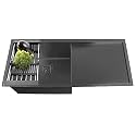 FOSSA 37"x18"x10" inch Single Bowl Drain Board Premium Stainless Steel Handmade Kitchen Sink (Matte Finish) Black