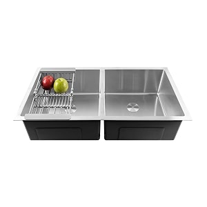 fossa 3734x1834x1034 inch double bowl premium stainless steel handmade kitchen sink round coupling matte finish silver