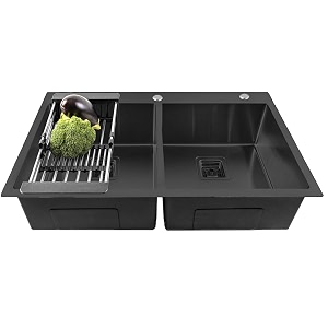 fossa 3734x1834x1034 double bowl premium stainless steel handmade kitchen sink black matte finish fs-13f