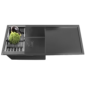 fossa 3734x1834x1034 inch single bowl drain board premium stainless steel handmade kitchen sink matte finish black