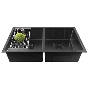 fossa 3734x1834x1034 double bowl premium handmade kitchen sink stainless steel matte finish fs-13c black