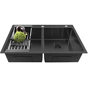 fossa 3734x1834x1034 double bowl with tap hole premium handmade kitchen sink stainless steel matt finish fs-11c black