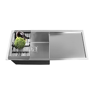fossa 3734x1834x1034 inch single bowl with drain board premium stainless steel handmade kitchen sink matte finish silver