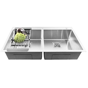 fossa 3734x1834x1034 inch double bowl with tap hole premium stainless steel handmade kitchen sink matte finish silver