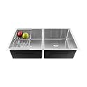 Fossa 37"x18"x10" Inch Double Bowl Premium Stainless Steel Handmade Kitchen Sink (Round Coupling) Matte Finish Silver