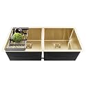 Fossa 37"x18"x10" Double Bowl Premium Stainless Steel Handmade Kitchen Sink Matte Finish FS-13F Gold