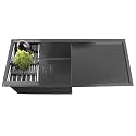 FOSSA 37"x18"x10" inch Single Bowl Drain Board Premium Stainless Steel Handmade Kitchen Sink (Matte Finish) Black