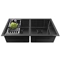 Fossa 37"x18"x10" Double Bowl Premium Handmade Kitchen Sink Stainless Steel Matte Finish FS-13C Black
