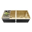 Fossa 37"x18"x10" inch Double Bowl Premium Stainless Steel Handmade Kitchen Sink (Matte Finish) Gold