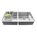 Fossa 37"x18"x10" inch Double Bowl With Tap Hole Premium Stainless Steel Handmade Kitchen Sink (Matte Finish) Silver