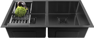 fossa classic 37x18x10 inch double bowl handmade kitchen sink fs-14 vessel sink black