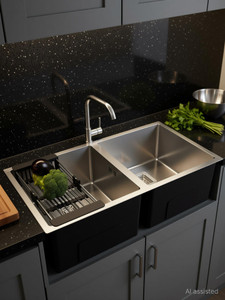 fossa 37x18x10 inch 5 years warranty double bowl premium kitchen sink matte finish fs-13 vessel sink silver