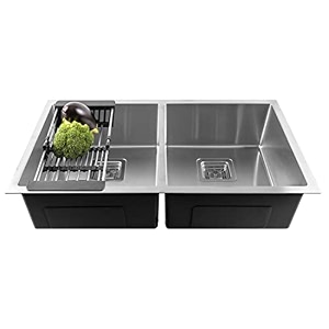 fossa 4234x2034x1034 double bowl premium stainless steel handmade kitchen sink matte finish fs-26 silver