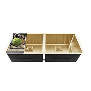 fossa 4534x2034x1034 double bowl premium stainless steel handmade kitchen sink matte finish fs-16f gold