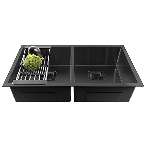 fossa 4534x2034x1034 double bowl premium stainless steel handmade kitchen sink matte finish fs-15f black