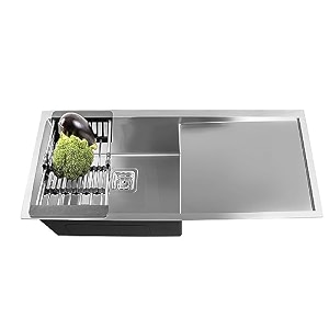 fossa 4534x2034x1034 inch single bowl drain board premium stainless steel handmade kitchen sink matte finish silver