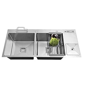 fossa 4534x2034x1034 double bowl with dustbin premium stainless steel handmade kitchen sink matte finish fs-31