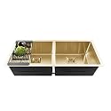 Fossa 45"x20"x10" Double Bowl Premium Stainless Steel Handmade Kitchen Sink Matte Finish FS-16F Gold