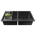 Fossa 45"x20"x10" Double Bowl Premium Stainless Steel Handmade Kitchen Sink Matte Finish FS-15F Black