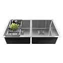 Fossa 45"x20"x10" Inch Double Bowl Premium Handmade Kitchen Sink Stainless Steel Matte Finish (Silver) FS-15C