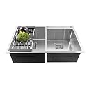 Fossa 45"x20"x10" Double Bowl With Single Bowl Tap Hole Premium Stainless Steel Handmade Kitchen Sink Matte Finish FS-27 Silver