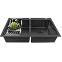 Fossa 45"x20"x10" Inch Double Bowl With Tap hole Premium Stainless Steel Handmade Kitchen Sink (Matte Finish) Black