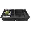 Fossa 45"x20"x10" Double Bowl With Tap Hole Premium Stainless Steel Handmade Kitchen Sink Matte Finish FS-17F Black