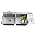 FOSSA 45"x20"x10" Double Bowl With Dustbin Premium Stainless Steel Handmade Kitchen Sink Matte Finish FS-31