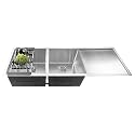 Fossa 45"x20"x10" Inch Double Bowl With Drain Board Premium Stainless Steel Handmade Kitchen Sink (Matte Finish) Silver