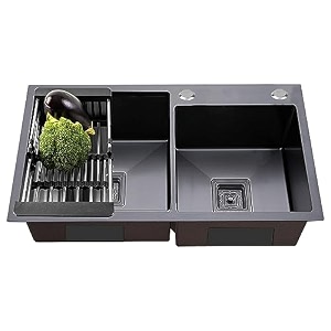 fossa 32 34x18 x09 double bowl with tap hole handmade kitchen sink fs-23502c matt finish black