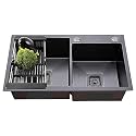 FOSSA 32 "x18 x09 Double Bowl with Tap Hole Handmade Kitchen Sink FS-23502C (Matt Finish) Black