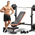 Fostoy Weight Bench Set with Adjustable Bench Press with Barbell Rack