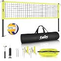 Fostoy Volleyball Net Outdoor, Professional Portable Volleyball Net Set with Adjustable Height Poles, Anti-Sag System, Soft Volleyball, Pump, Boundary Line and Carrying Bag for Backyard, Beach, Lawn