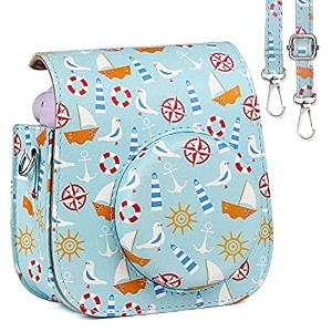 protective soft pu leather camera case bag compatible with fujifilm instax mini 11 instant film camera with shoulder strap anchor