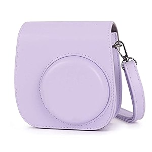 protective soft pu leather camera case bag compatible with fujifilm instax mini 11 instant film camera with shoulder strap lilac purple