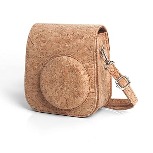 protective soft pu leather camera case bag compatible with fujifilm instax mini 11 instant film camera with shoulder strap cork