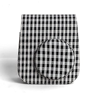 protective soft pu leather camera case bag compatible with fujifilm instax mini 11 instant film camera with shoulder strap black and white squares