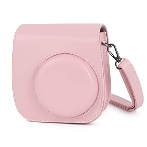 protective soft pu leather camera case bag compatible with fujifilm instax mini 11 instant film camera with shoulder strap blush pink
