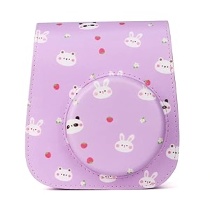 protective soft pu leather camera case bag compatible with fujifilm instax mini 11 instant film camera with shoulder strap fruit animal