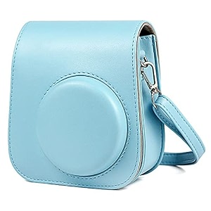 protective soft pu leather camera case bag compatible with fujifilm instax mini 11 instant film camera with shoulder strap sky blue