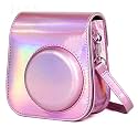 Protective Soft PU Leather Camera Case Bag Compatible with Fujifilm Instax Mini 11 Instant Film Camera with Shoulder Strap (Holographic pink)