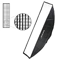 Fotodiox Pro 12x56in (30x140cm) Strip Softbox Kit - Standard Softbox with Eggracte Grid and On Camera Flash Speedring