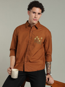 FOUL CHILD Men Embroidered Casual Brown Shirt