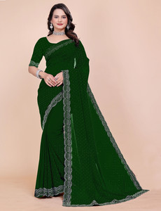 foundland self design bollywood georgette saree green
