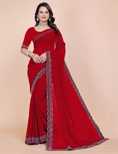 foundland self design bollywood georgette saree red