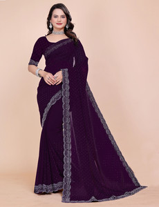 foundland self design bollywood georgette saree purple