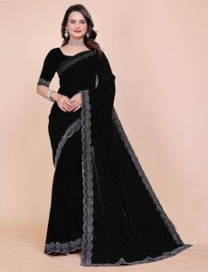 foundland self design bollywood georgette saree black