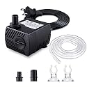 Fountain Pump, 80GPH Submersible Water Pump, Durable 4W Outdoor Fountain Water Pump with 7.2ft2.2m Power Cord, 2 Nozzles for Aquarium, Pond, Fish Tank, Water Pump Hydroponics, Backyard Fountain