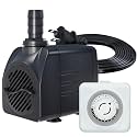 Fountain Water Pump 400GPH with Indoor Mechanical Timer Ultra Quiet 8.2ft High Lift for Fountains, Hydroponics, Ponds, Aquariums &amp; More……